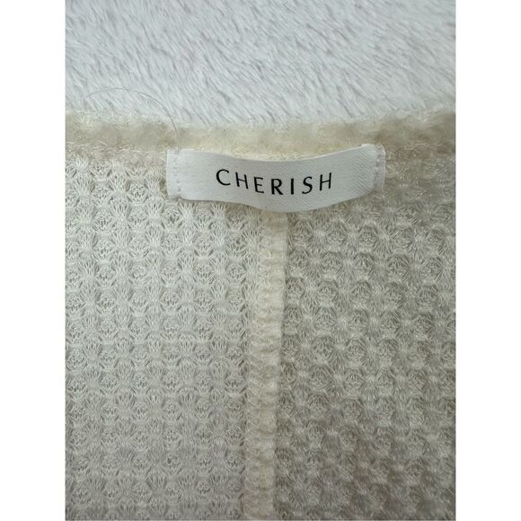 Cherish Women's Size M Cold Shoulder Henley Sweater Cream White Waffle Knit - Picture 4 of 8